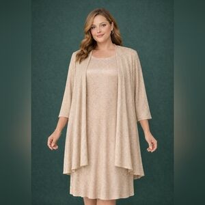 Vintage Onyx Nite Lace Dress & Jacket Set Gold Lurex Made in USA